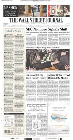 El Wall Street Journal, típico ejemplo de periódico financiero, donde prevalece la información más allá de la estética.