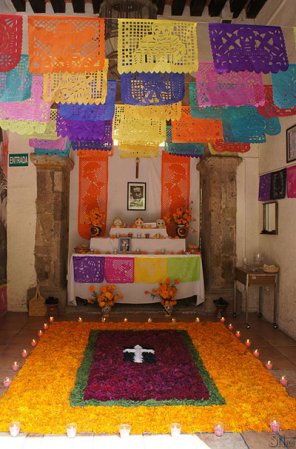 La flor de cempasúchil no puede faltar en tu altar, pues se considera esencial para trazar el camino de las almas de nuestros queridos difuntos hacia su hogar o lugar de descanso. Se colocan lo mismo en floreros que con senderos de pétalos.