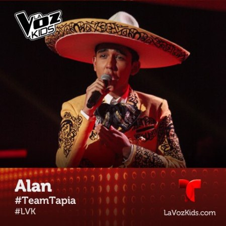 Alan es un joven con una voz madura y fuerte. Tiene 14 años y es de Phoenix Arizona. Los tres coaches quedaron aluciandos con su voz; pero él optó por unirse al team Tapia.