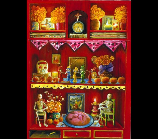 Altar de muertos en mueble rojo / Elena Climent