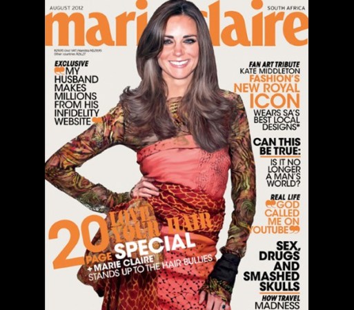 Kate Middleton no posa para revistas, pero Marie Claire en Sur África se las ingenió para poner a Middleton en su portada utilizando el cuerpo de una modelo local y dijeron que era un “divertido tributo al arte”.