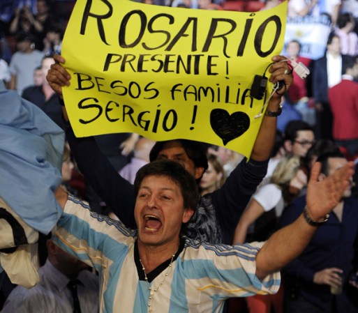 LAS VEGAS, NV - SEPTEMBER 15: Fans celebrate after Julio Cesar Chavez Jr. is defeated by Sergio Martinez for their WBC middleweight title fight at the Thomas & Mack Center on September 15, 2012 in Las Vegas, Nevada. (Photo by Jeff Bottari/Getty Images)