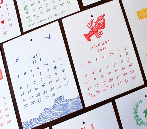Calendario Sesame Letterpress. Adquiérelo en sesameletterpress.bigcartel.com, $20.