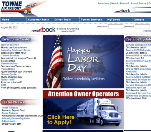 Towne Air Freigth<br /><br />Industria: Transportes<br /><br />Puestos de trabajo: Operador propietario <br /><br />Las plazas son para: Los Ángeles, California, Illinois, Texas, Nueva Jersey, Oregón, Washington.