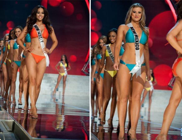 Las candidatas desfilan en traje de baño durante las etapas preliminares del certamen Miss USA.