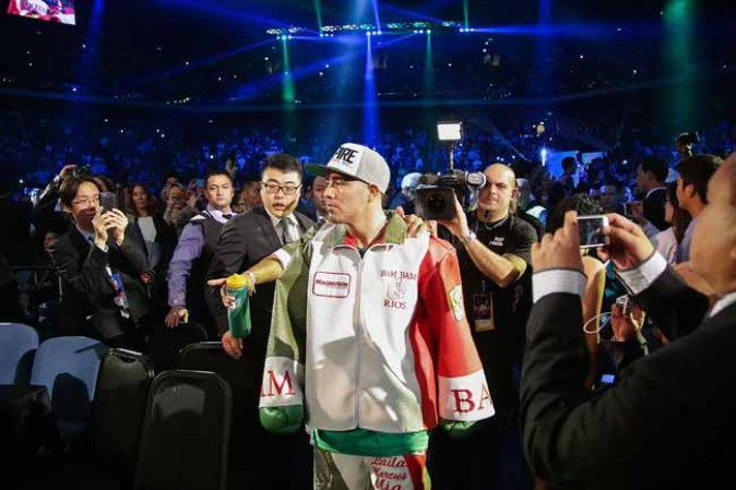 MACAU - NOVEMBER 24: Brandon Rios of the U.S. walks into the ring before his bout with Manny Pacquiao of the Philippines during their 'Clash in Cotai' WBO International Welterweight title fight on November 24, 2013 in Macau. (Photo by Nicky Loh/Getty Images)