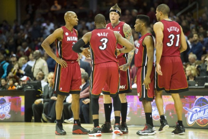 Ray Allen #34, Dwyane Wade #3, Chris Andersen #11, Norris Cole #30 y Shane Battier #31. Una segunda unidad de miedo.