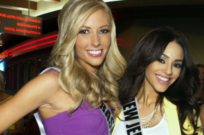 Miss Nebraska USA 2013, Ellie Lorenzen; Miss New Jersey USA 2013, Libell Duran; Miss Arkansas USA 2013, Hannah Billingsley; and Miss Idaho USA 2013, Marissa Wickland; at the Catalyst Bar at Quad in Las Vegas, Nevada on Monday June 3, 2013. They will spend the next 2 weeks touring, filming, rehearsing, and making new friends while preparing to compete for the coveted Miss USA Diamond Nexus Crown. Tune in to the crowning moment LIVE on NBC starting at 9:00 PM ET on June 16th, 2013 from PH Live.
HO/Miss Universe Organization L.P., LLLP.