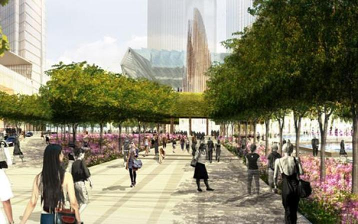 La construcción tendrá una plaza de entretenimientos para grandes y chicos.