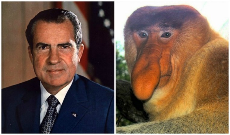 Presidente Nixon y ejemplar de mono narigudo. La imagen habla por sí sola.