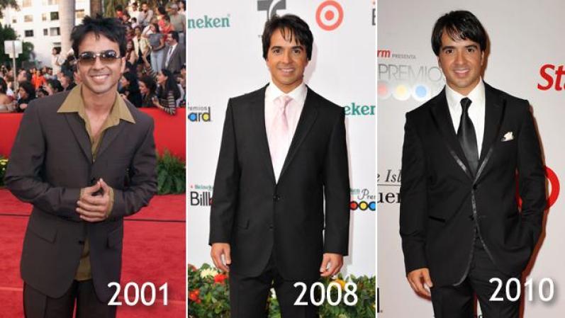 Luis Fonsi<br /><br />Tres etapas y tres estilos en los que se nota una evolución, desde un look muy Miami de los 90 en la primera foto, pasando por un impecable traje negro y terminando en una arriesgada pero muy elegante propuesta en 2010.