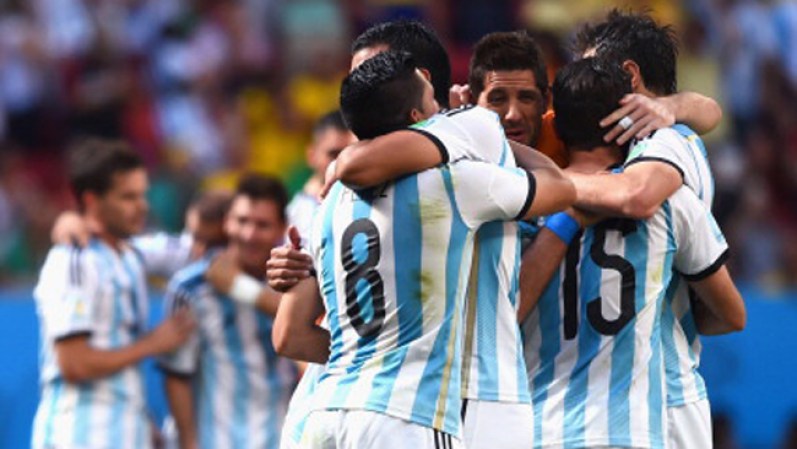 BRASILIA, DF - JULY 05: Argentina celebrate defeating Belgium 1-0 during the 2014 FIFA World Cup Brazil Quarter Final match between Argentina and Belgium at Estadio Nacional on July 5, 2014 in Brasilia, Brazil. (Photo by Matthias Hangst/Getty Images)