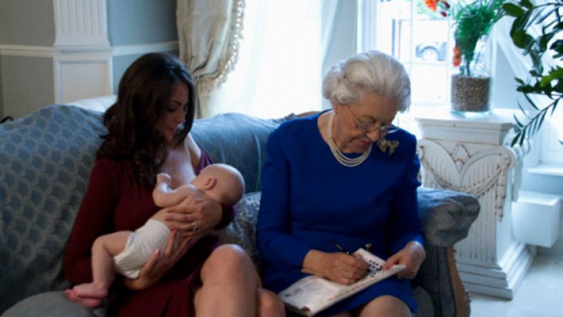 En este foto-montaje la princesa Kate amamanta a su hijo.