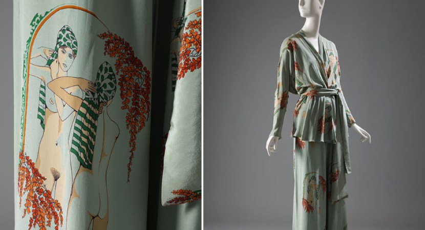 De los 60’s a los 70’s se hizo énfasis en lo “natural”, incluyendo el cuerpo desnudo, revelado en ropa reveladora y también en patrones como esta mujer desnuda en las telas.