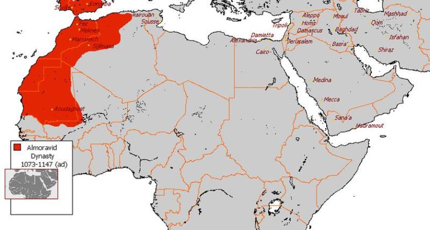 La dinastía Almorávide (1040-1147) llegó ocupar todo el sur de la península ibérica y buena parte del norte de Africa antes de desintegrarse a causa de rencillas intestinas y otros factores.