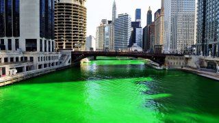 Chicago River dyed green for St. Patricks Day