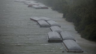 Barges docked on the Mississippi River