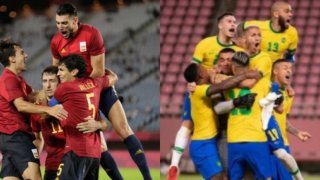 Fotografía de jugadores de España y Brasil que se disputarán el campeonato de Tokyo 2020
