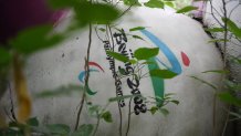 This photo taken on July 20, 2018 shows Fu Niu Lele, the mascot for the 2008 Beijing Paralympic Games, lying amongst trees behind an abandoned, never-completed mall in Beijing. - A decade after Beijing hosted the 2008 Olympics, its legacy remains unmistakable from the smallest alleyways in the Chinese capital to the country's growing clout abroad. For better or worse, the Games changed the face of Beijing: from the iconic Bird's Nest stadium to the countless blocks of ancient homes bulldozed in an Olympic building frenzy. (Photo by GREG BAKER / AFP) / TO GO WITH China-politics-Olympics-anniversary,FOCUS by Ben Dooley        (Photo credit should read GREG BAKER/AFP via Getty Images)