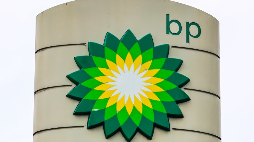 BP logo is seen at a petrol station in Krakow, Poland on August 31, 2021. (Photo by Jakub Porzycki/NurPhoto via Getty Images)