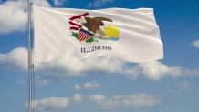 Flag of Illinois - US state fluttering in the wind against a cloudy sky 3d rendering