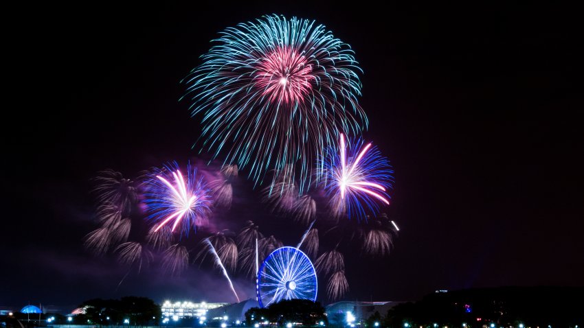 4th of July celebration fireworks display over the Navy Pier in Chicago, Illinois