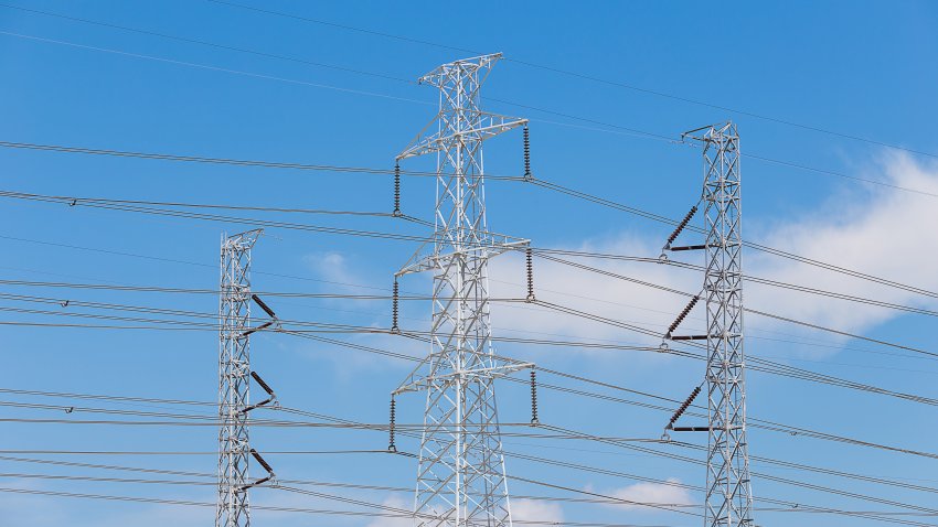 high voltage tower with very clear sky