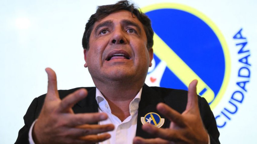 Guatemalan presidential candidate for the Citizen Prosperity party, Carlos Pineda, speaks during a press conference in Guatemala City on May 10, 2023. (Photo by Johan ORDONEZ / AFP) (Photo by JOHAN ORDONEZ/AFP via Getty Images)