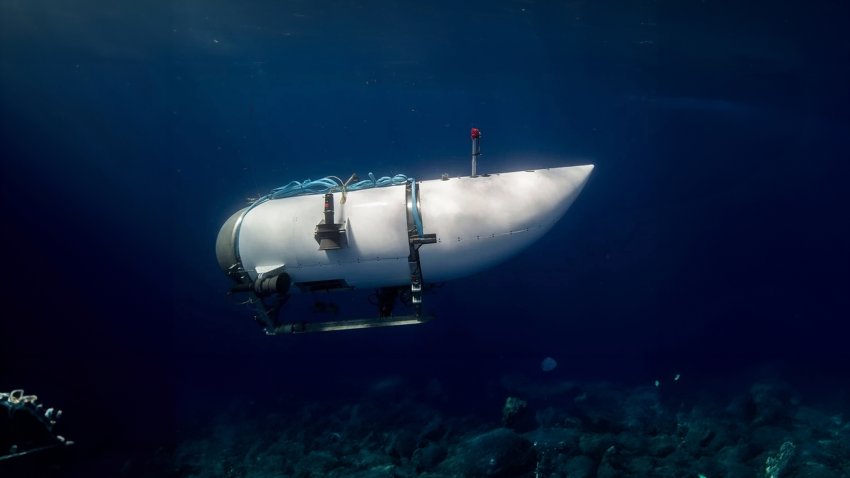 The titan Submarine in sea. Render 3d. Photoshop.