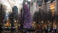 The official Chicago Christmas Tree is seen during the holiday season in Chicago, the United States, Dec. 19, 2021. (Photo by Joel Lerner/Xinhua via Getty Images)