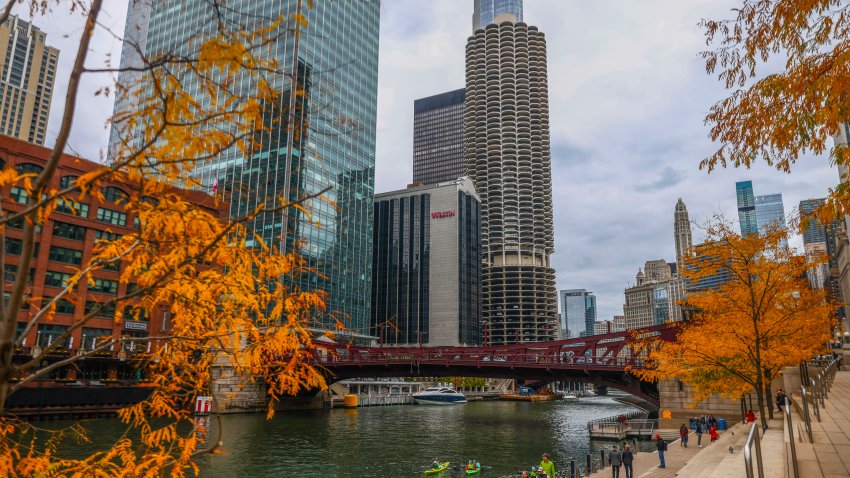 Autumn at Riverwalk in Chicago, Illinois, United States, on October 16, 2022. (Photo by Beata Zawrzel/NurPhoto via Getty Images)