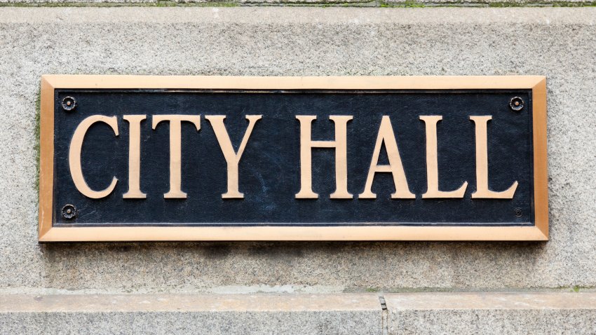 City Hall municipal sign in Chicago high resolution photo.