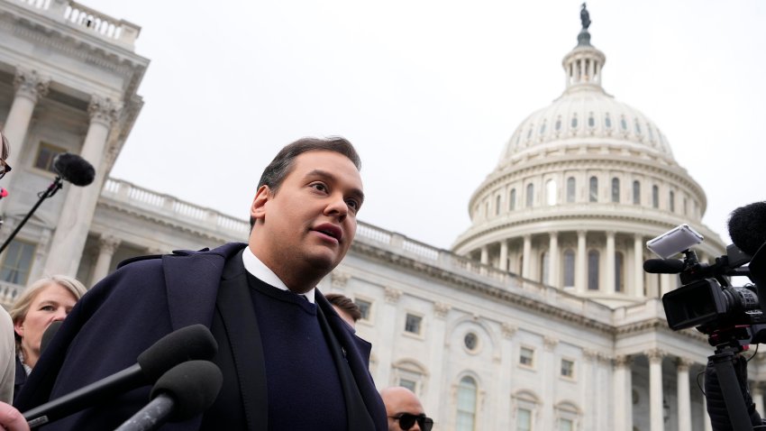 WASHINGTON, DC – DECEMBER 01: Rep. George Santos (R-NY) is surrounded by journalists as he leaves the U.S. Capitol after his fellow members of Congress voted to expel him from the House of Representatives on December 01, 2023 in Washington, DC. Charged by the U.S. Department of Justice with 23 felonies in New York including fraud and campaign finance violations, Santos, 35, was expelled from the House of Representatives by a vote of 311-114. Santos is only the sixth person in U.S. history to be expelled from the House of Representatives. (Photo by Drew Angerer/Getty Images)