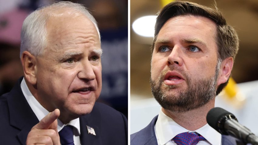 Democratic vice presidential candidate Minnesota Gov. Tim Walz, left, and Republican vice presidential candidate Sen. JD Vance of Ohio.