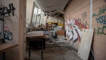 This photograph taken on February 19, 2024 shows the interior of the abandoned beach volleyball stadium at the Faliro Olympic coastal zone in Athens. Used sparingly in the last 20 years, the fate of Greece's 2004 Olympic venues is emblematic of the country's long-running failure to capitalise on the legacy of a Games that cost 8.5 billion euros (.1 billion) according to the Greek finance ministry. (Photo by Angelos TZORTZINIS / AFP) (Photo by ANGELOS TZORTZINIS/AFP via Getty Images)