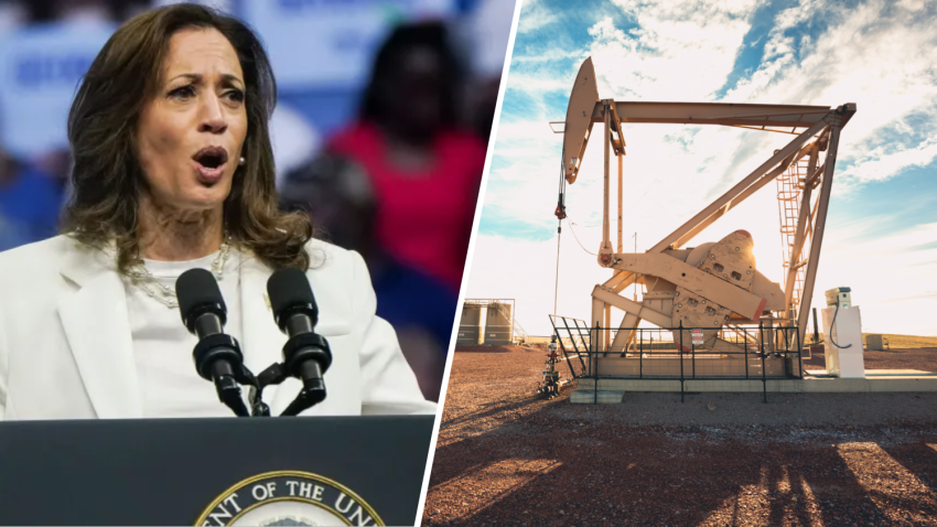 Foto de kamala Harris y de fracking.