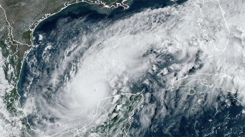 A satellite image of Hurricane Milton at 5 p.m. on Oct. 7, 2024.