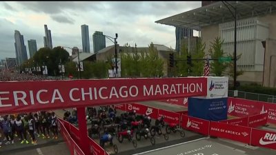 Línea de salida de las carreras en silla de ruedas del Maratón de Chicago 2024