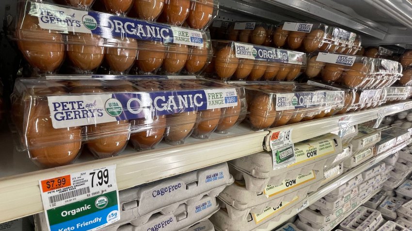 COHASSET , MA – January 31:  Eggs on display at Shaws grocery store on January 31, 2023 in Cohasset, Massachusetts.  (Photo by Matt Stone/MediaNews Group/Boston Herald via Getty Images)