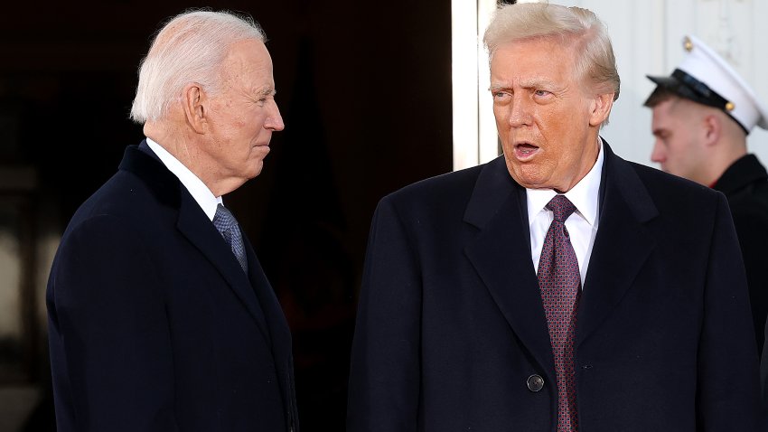 WASHINGTON, DC – JANUARY 20:  U.S. President Joe Biden (L) welcomes U.S. President-elect Donald Trump to the White House ahead of inauguration ceremonies on January 20, 2025 in Washington, DC. Donald Trump takes office for his second term as the 47th president of the United States. (Photo by Win McNamee/Getty Images)