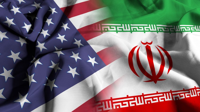 Flags of the USA and Iran