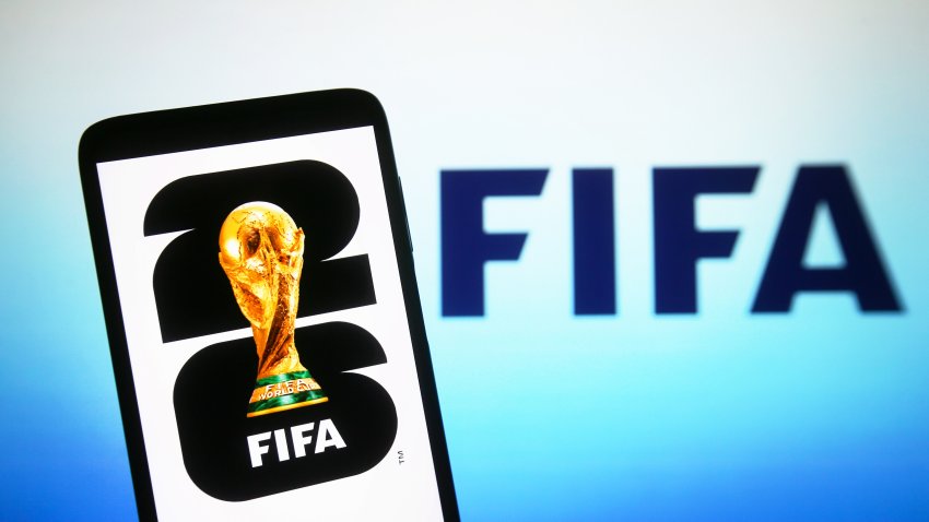 In this photo illustration, 2026 FIFA World Cup (FIFA World Cup 26) logo is seen on a smartphone screen.